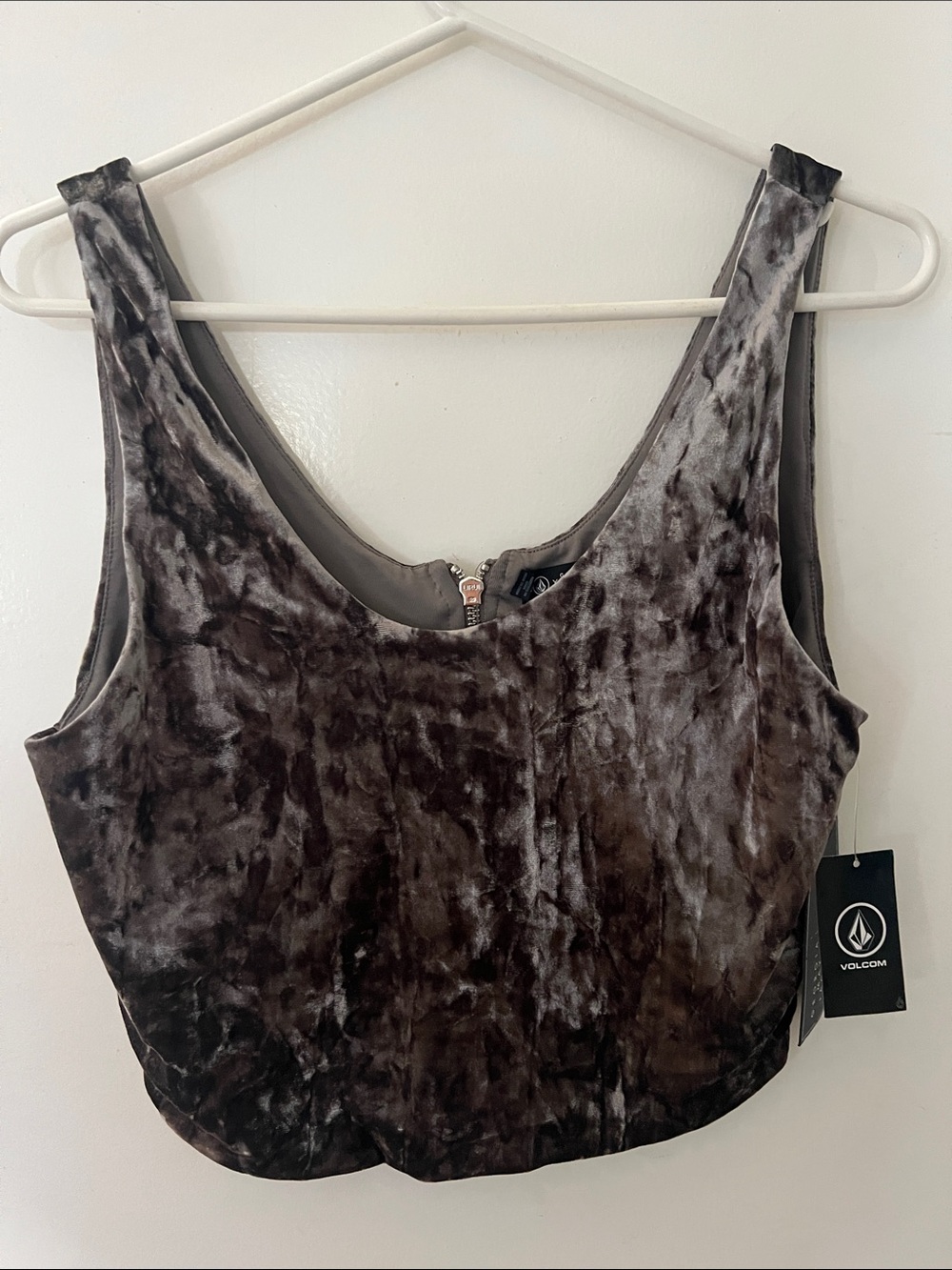 Volcom Grey Plush Velvet Scoop Crop Top